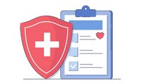 Illustration d'un bouclier avec une croix, à l'arrière liste de santé