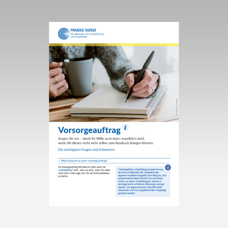 Erste Seite des Vorsorgeauftrags