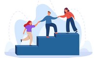 Illustration de trois personnes s'aidant sur des escaliers